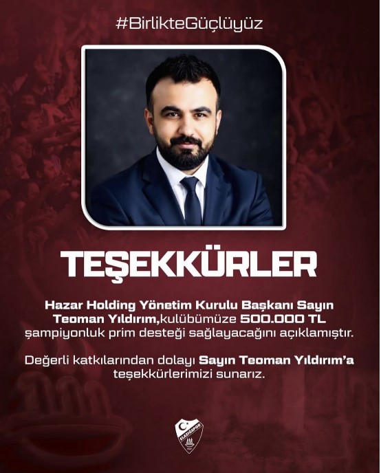ElazığSpor Resmi Web Sitesinden Yapılan Teşekkür Paylaşımı